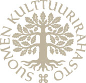 Suomen kulttuurirahaston logo, puu, jonka ympärillä lukee ympyrän muodossa "Suomen kulttuurirahasto".