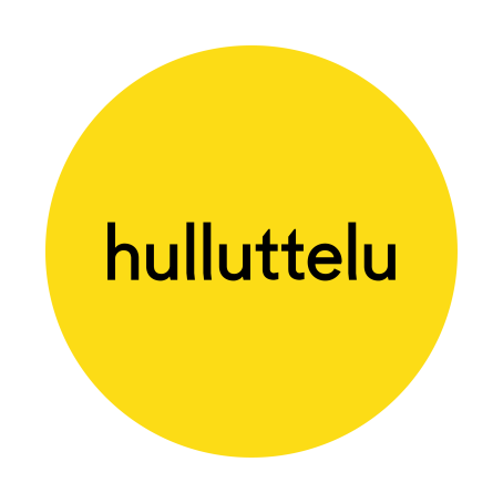 Keltaisen ympyrän sisällä lukee mustalla "hulluttelu". 